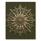 Ornate Olive Gold Sunburst Medallion Rug