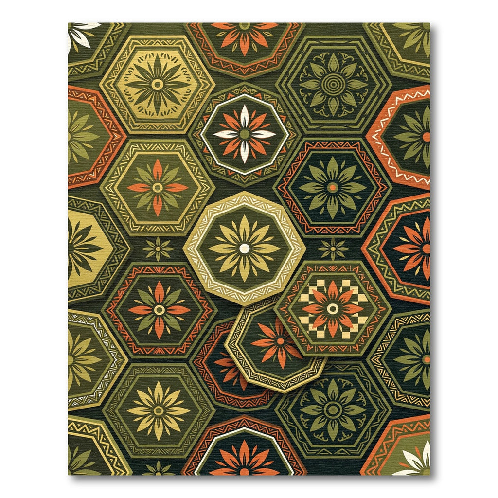 Hexagonal Floral Meadow Geometric Rug