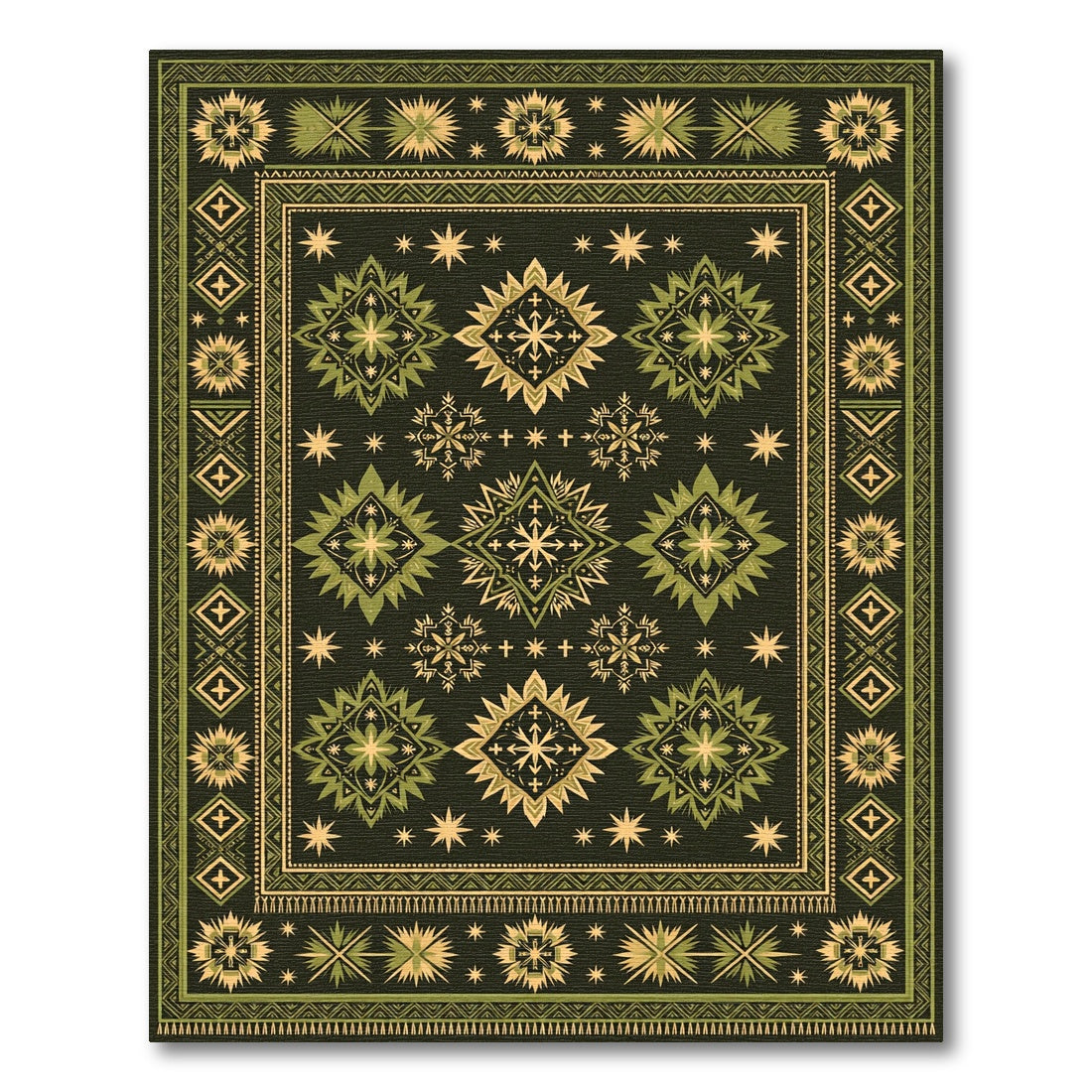 Olive Starburst Diamond Medallion Rug