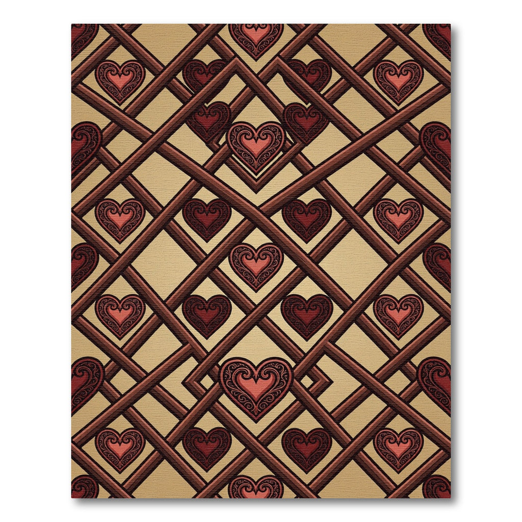 Red Heart Lattice Geometric Arrangement Rug