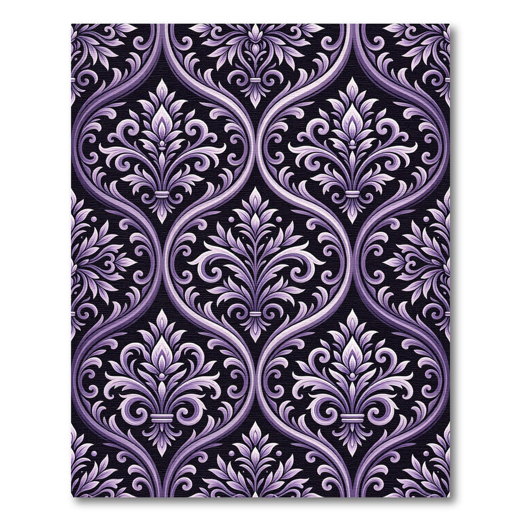 Damask Purple Floral Oval Rug