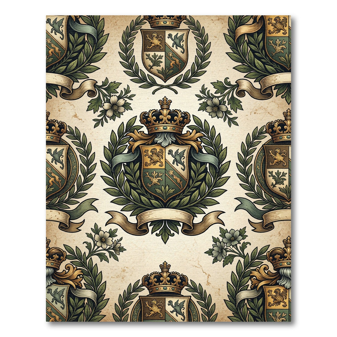 Royal Crest Heraldic Sage Olive Tapestry Rug