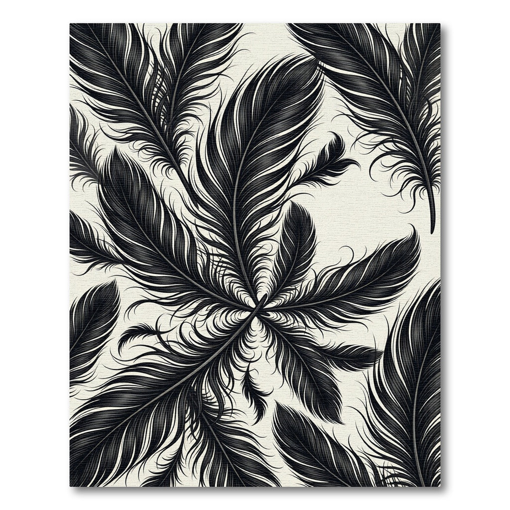 Elegant Black Feather Garden Arrangement Rug