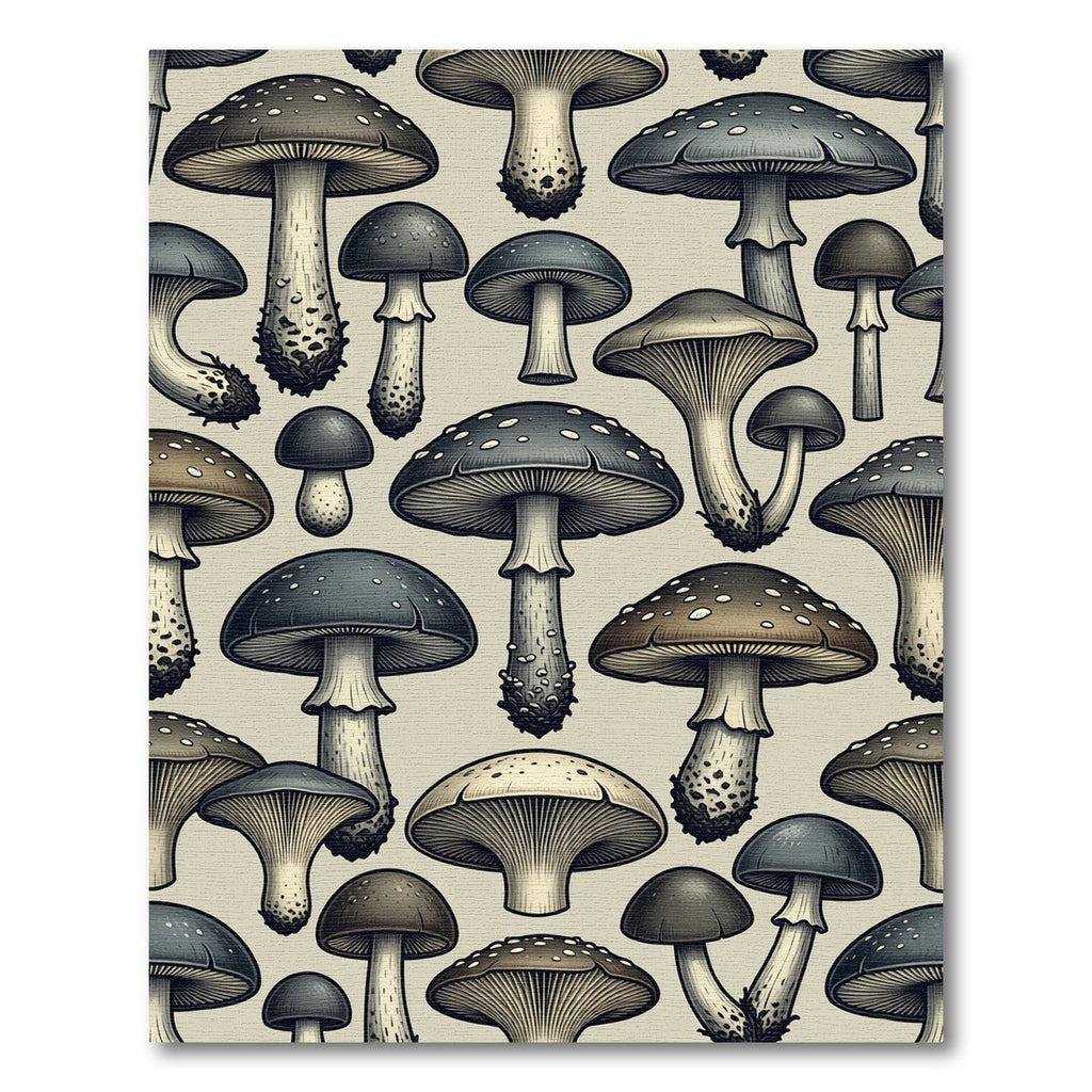 Mystical Mushroom Forest in Grayscale Tones Rug