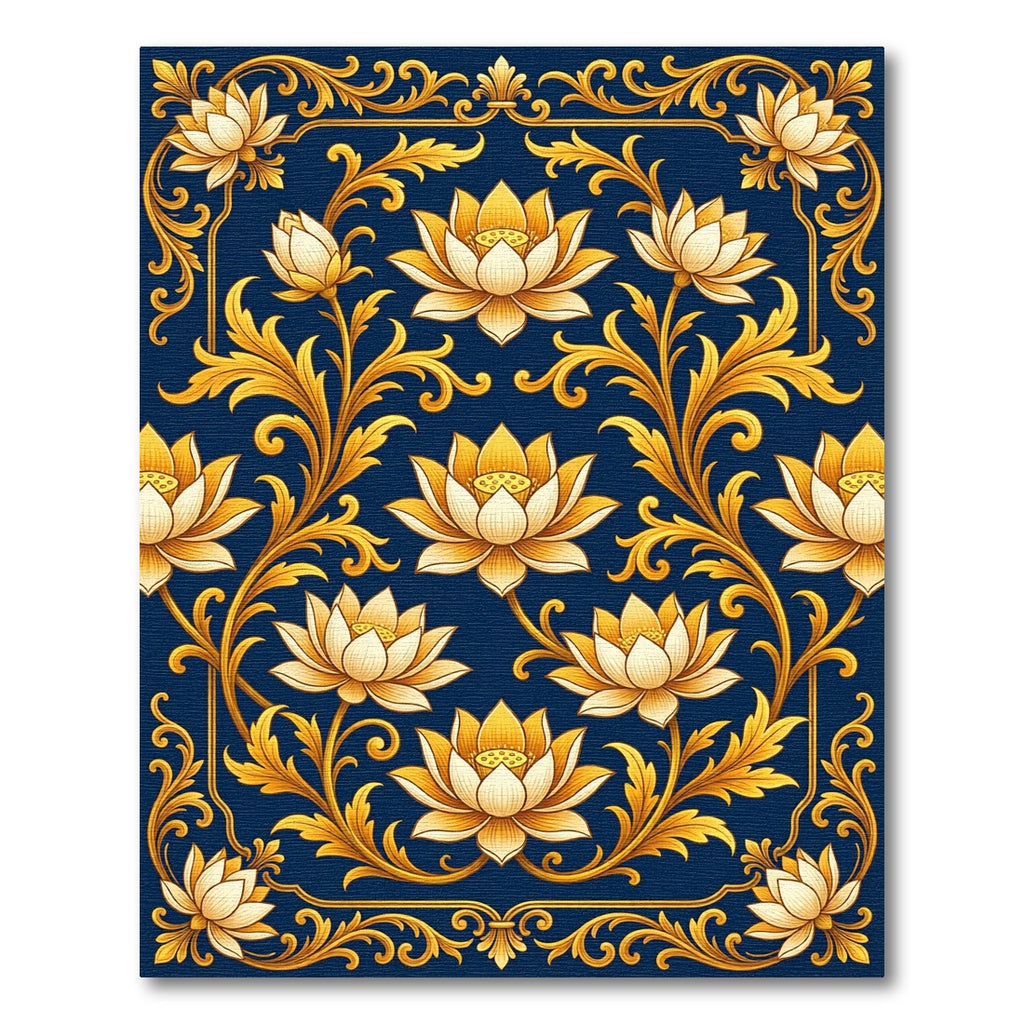 Golden Lotus Filigree Dark Navy Rug