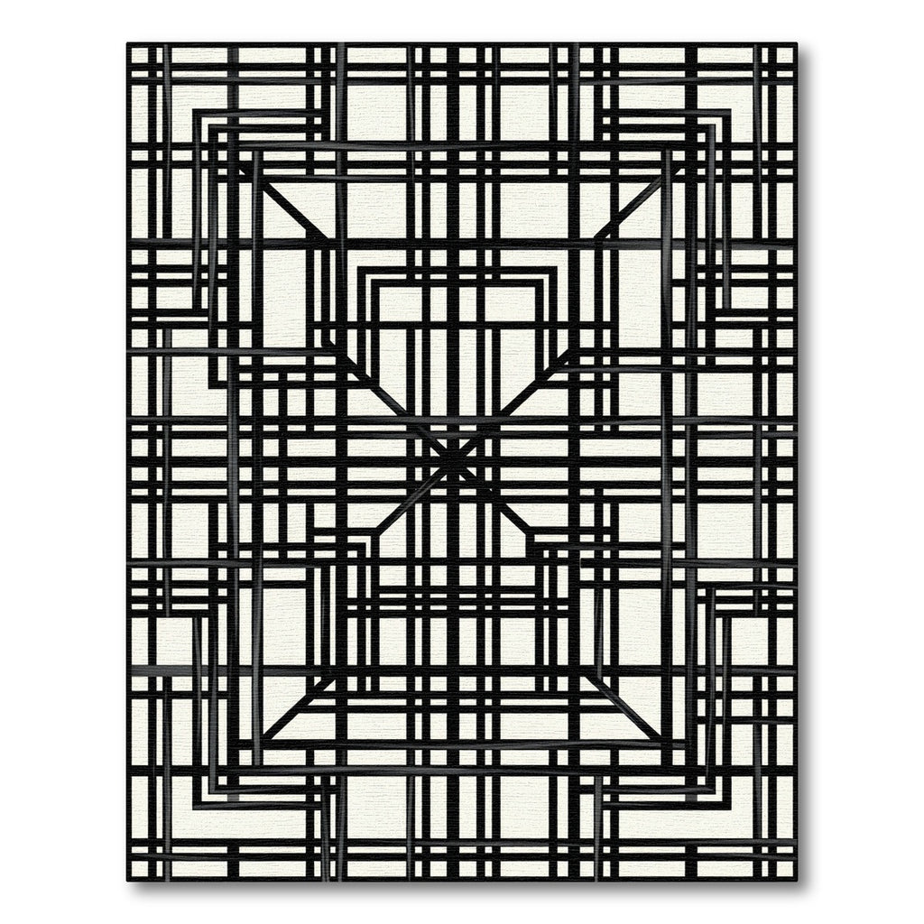 Modern Black and Ivory Geometric Grid Rug