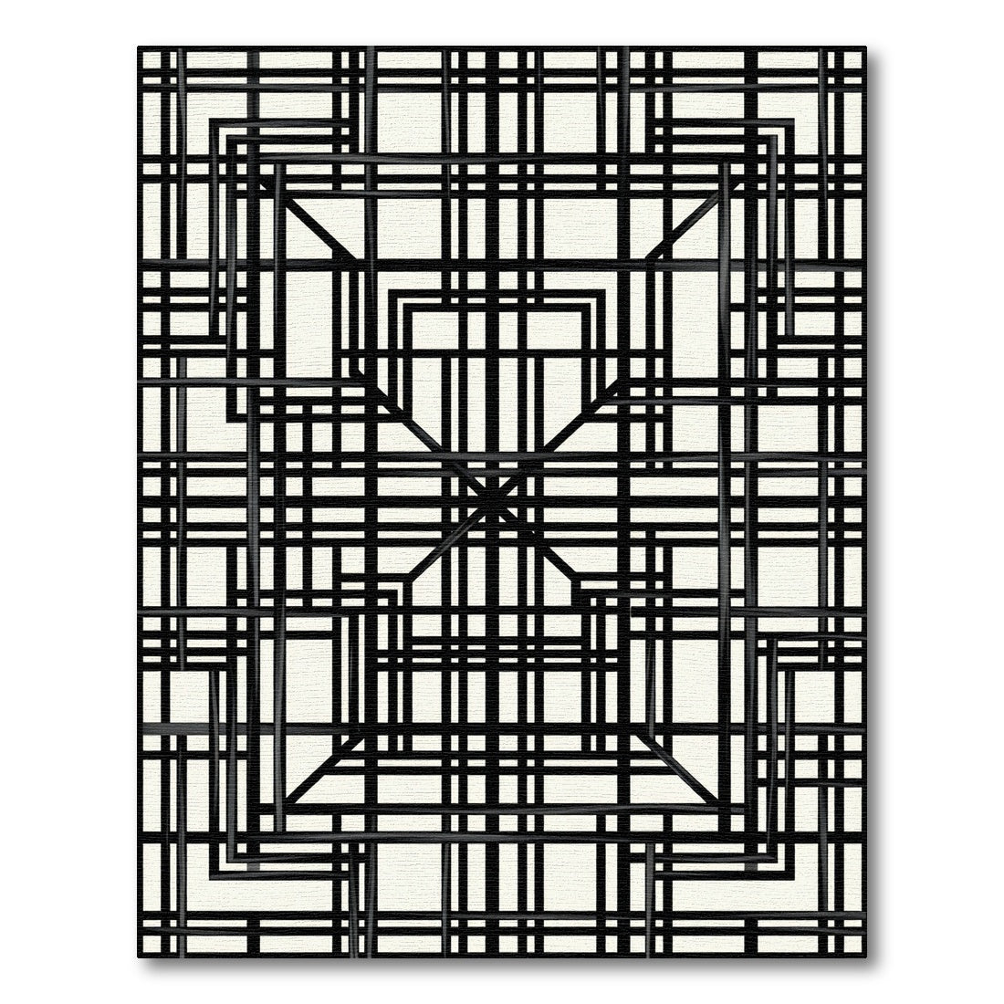 Modern Black and Ivory Geometric Grid Rug