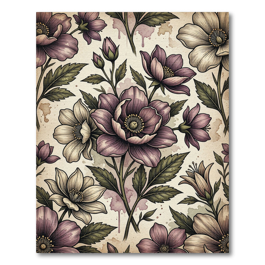 Vintage Floral Illustration in Dusty Mauve Rug