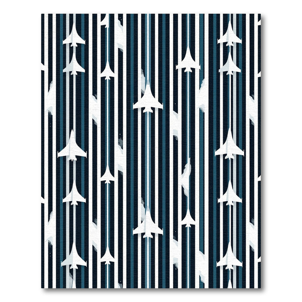 Minimalist Navy Stripe Aerial Fighter Jet Rug