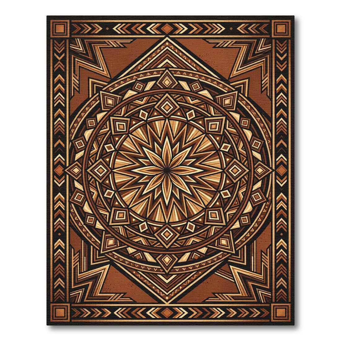 Earthy Brown Geometric Mandala Artwork Rug