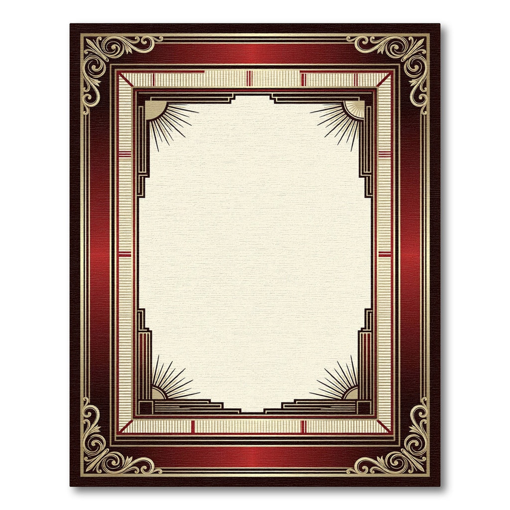 Art Deco Crimson Gold Geometric Frame Rug