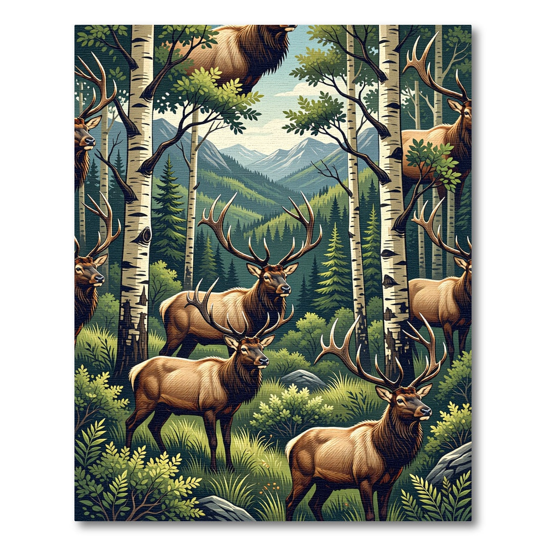 Majestic Elk Forest Mountain Scene Rug