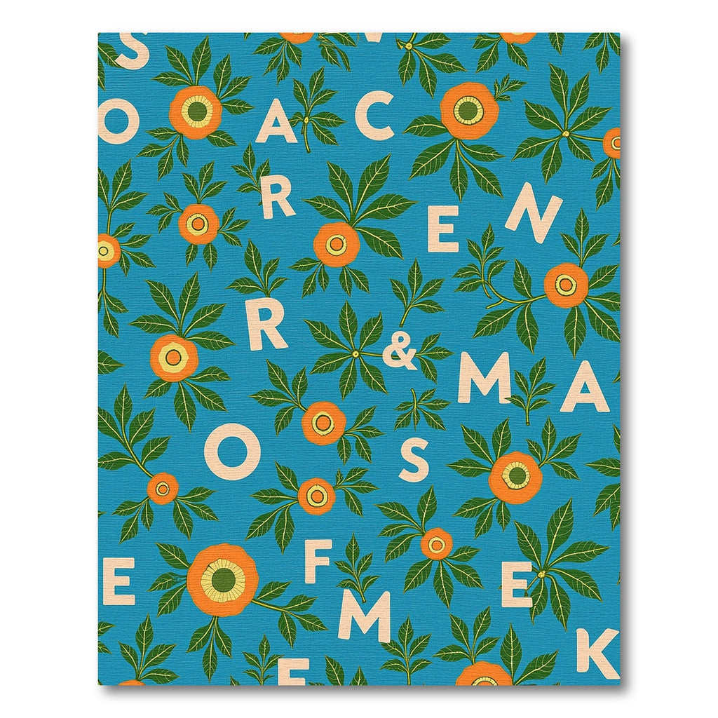 Teal Orange Floral Alphabet Collage Rug