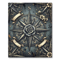 Vintage Slate Floral Compass Rose Rug