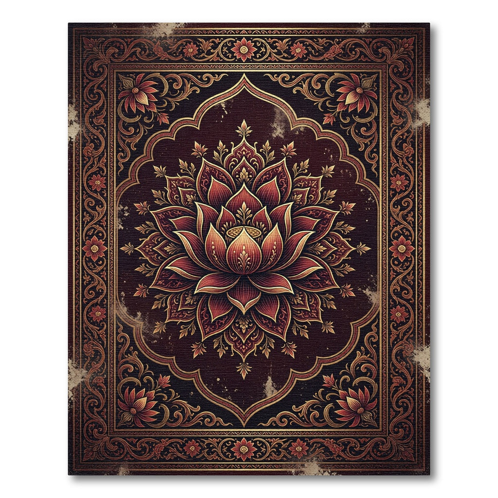 Ornate Deep Maroon Lotus Medallion Rug