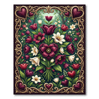 Deep Burgundy Floral Heart Garden Rug