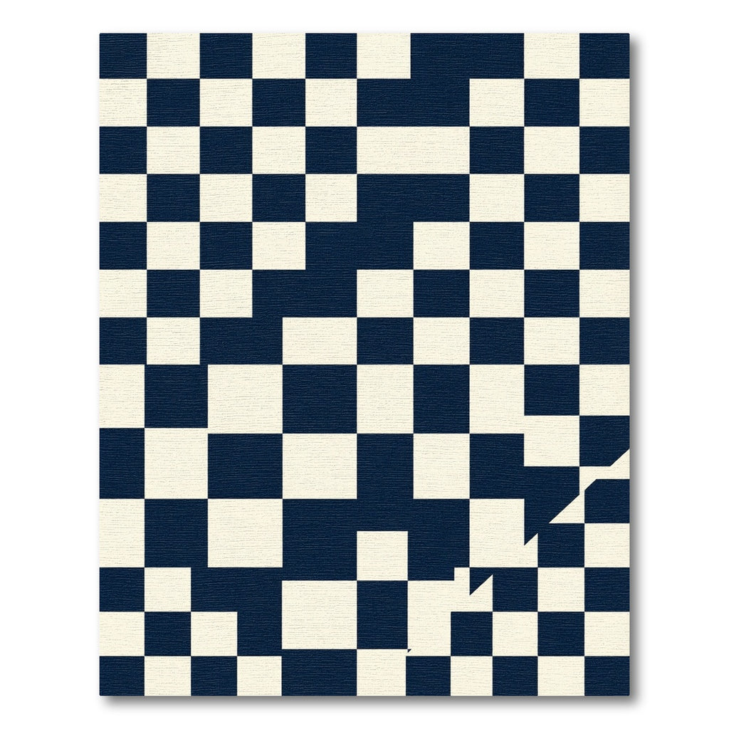 Modern Navy and Cream Checkered Geometric Rug