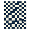 Modern Navy and Cream Checkered Geometric Rug