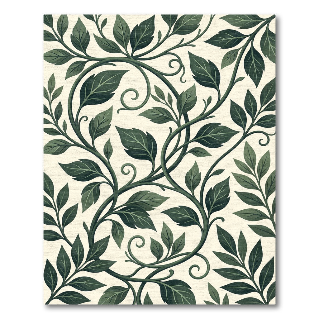 Lush Dark Green Botanical Vine Foliage Rug