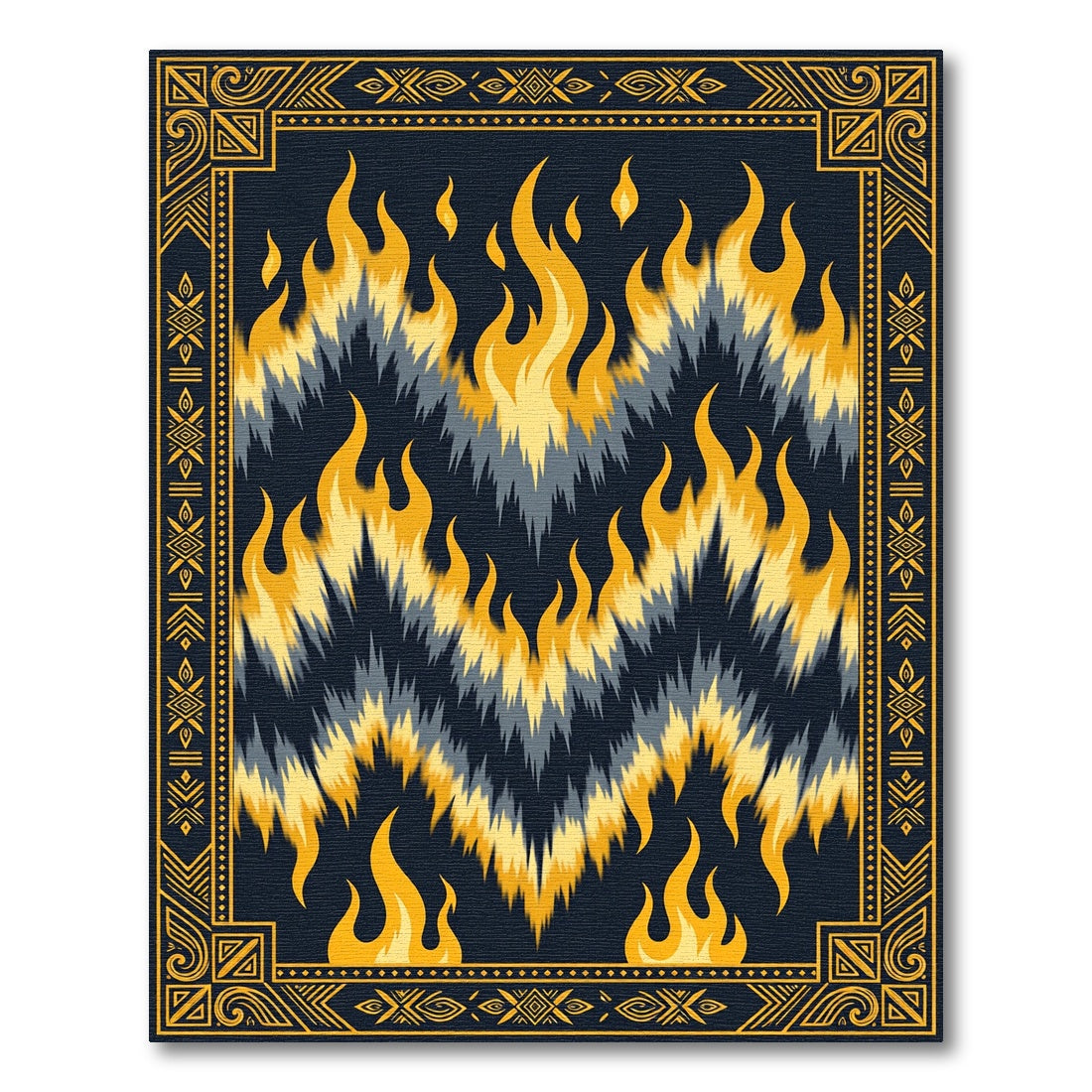 Fiery Yellow Tribal Flame Ikat Rug