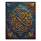 Ornate Teal Gold Swirl Floral Rug