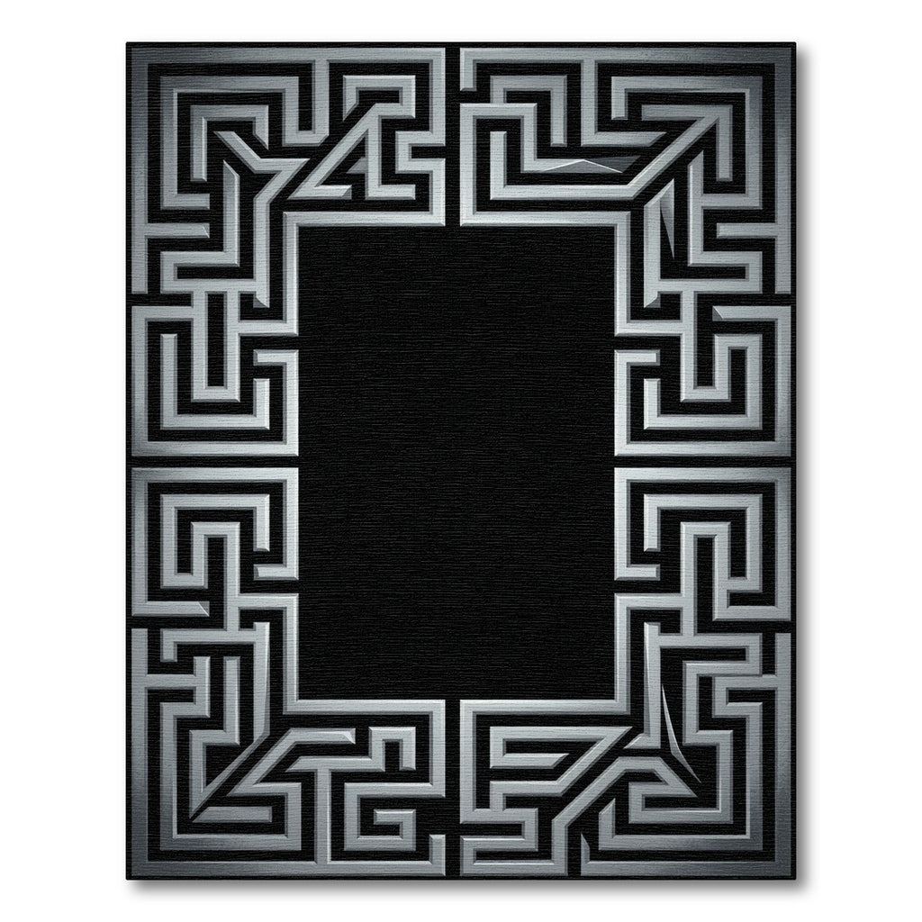 Metallic Silver Maze Border Rug