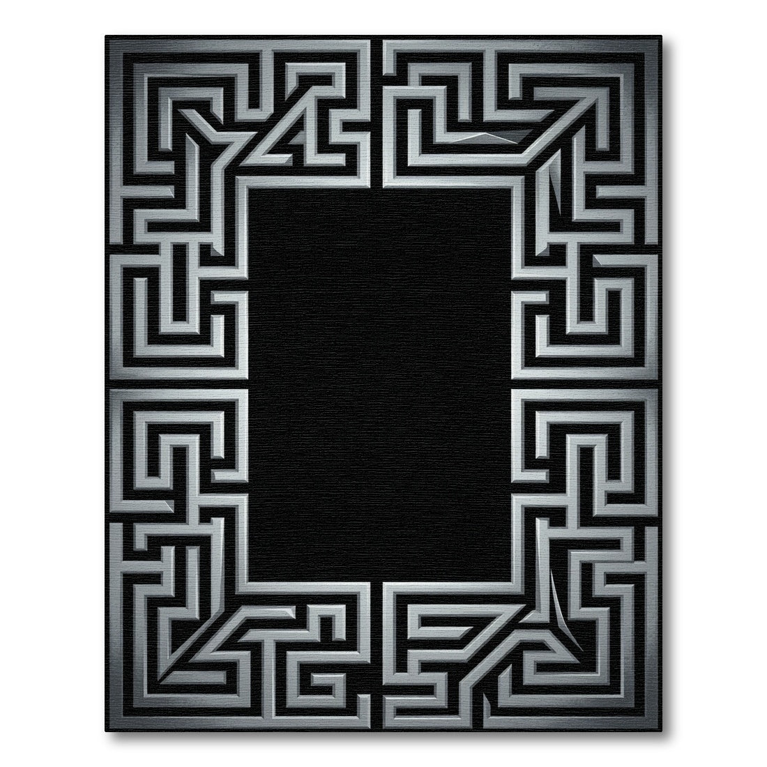 Metallic Silver Maze Border Rug
