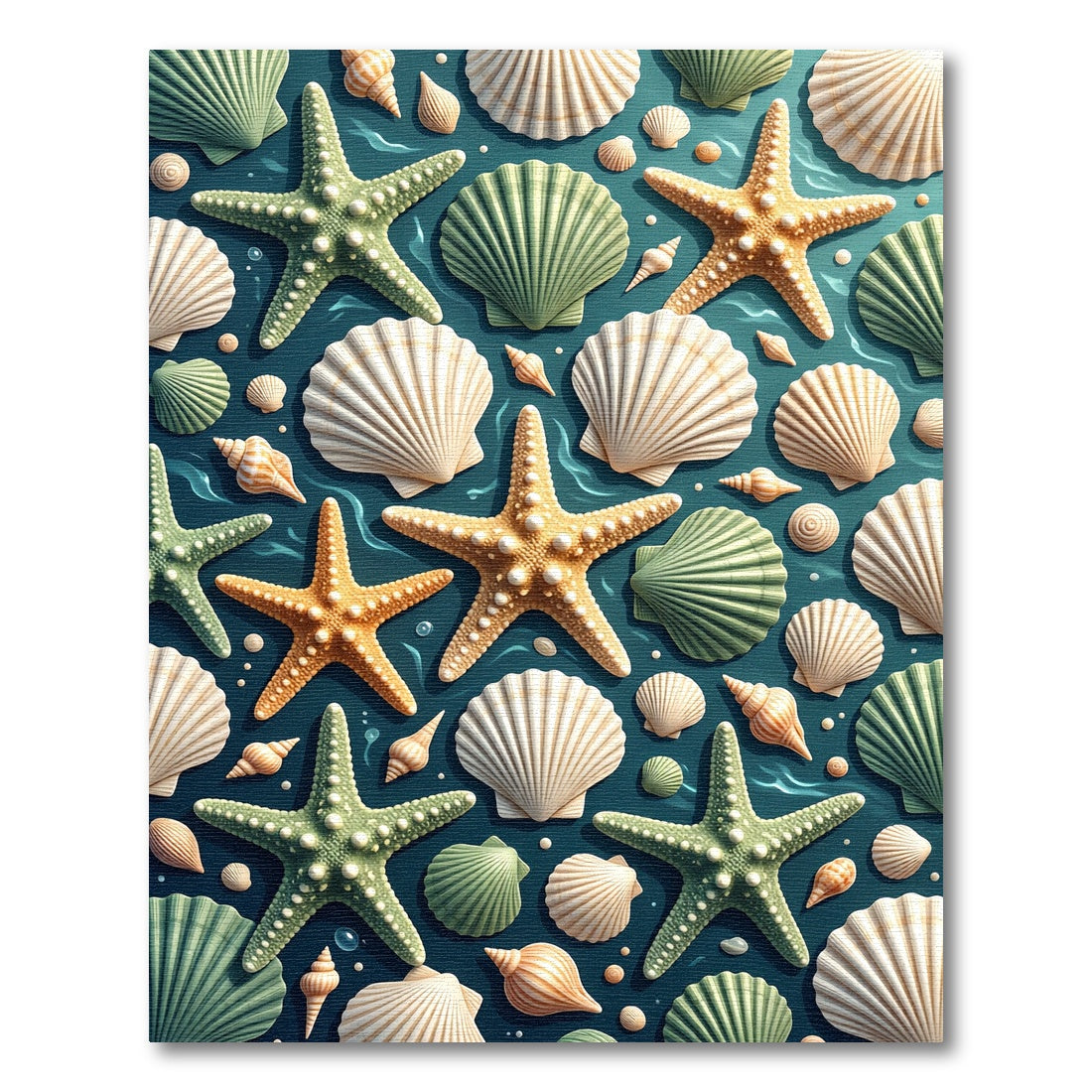 Oceanic Starfish Scallop Shell Collage Rug