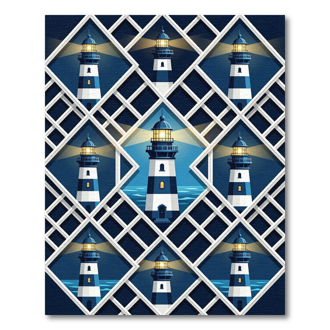 Geometric Blue Lighthouse Beacon Rug