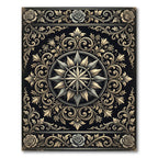 Elegant Gold Floral Compass Medallion Rug