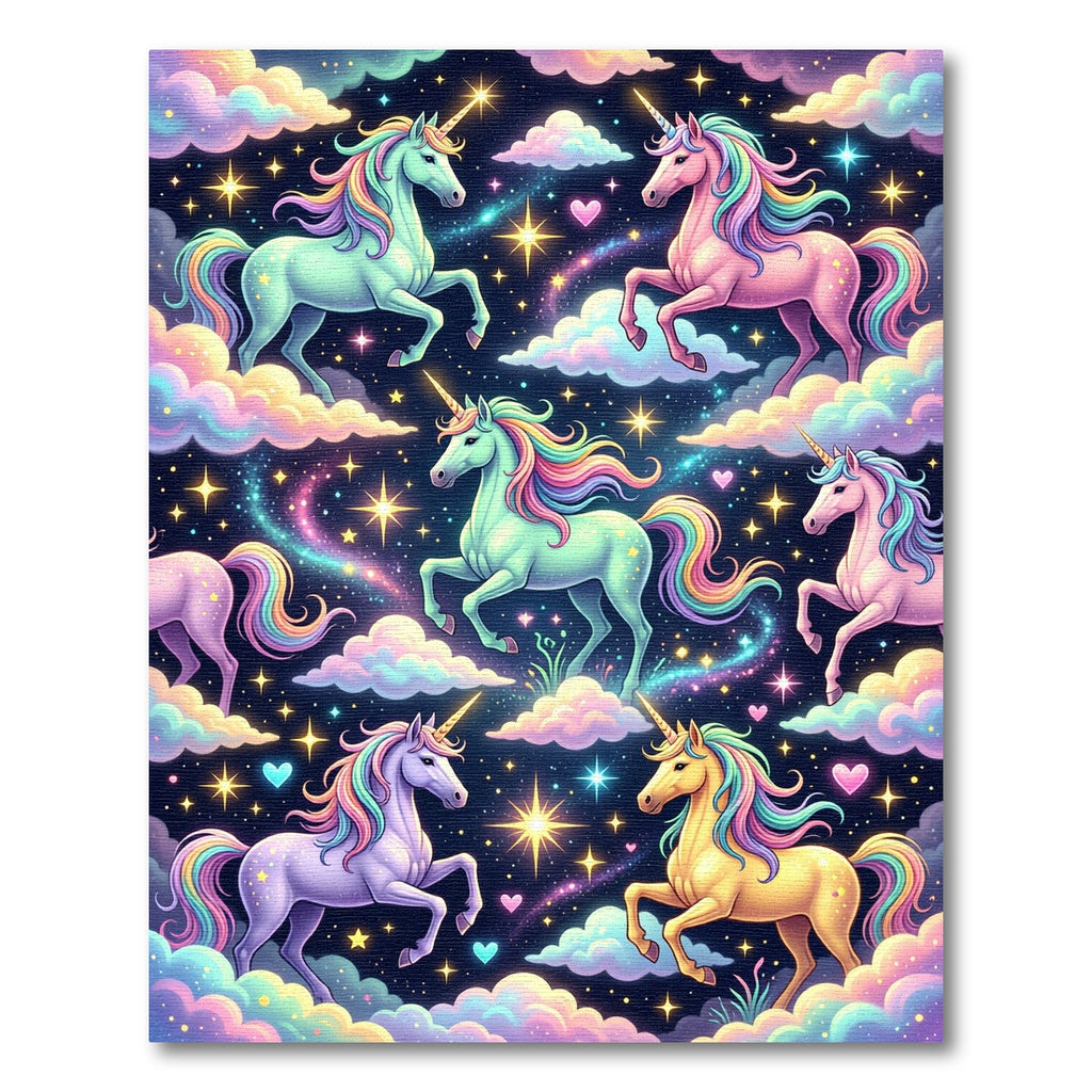 Magical Pastel Unicorns in Starry Clouds Rug