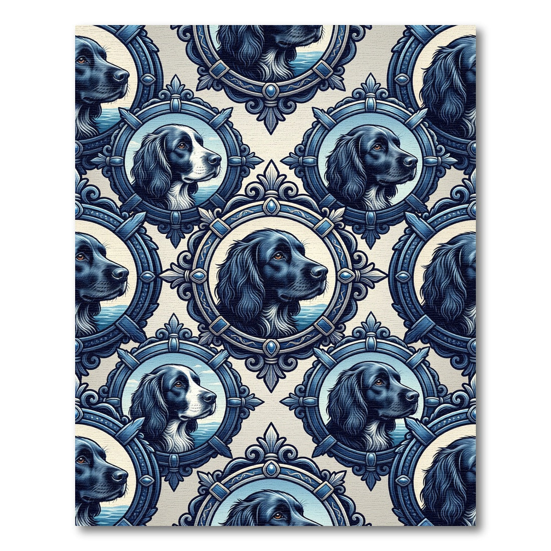 Ornate Blue Framed Cavalier Spaniel Portraits Rug