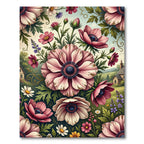 Vintage Blush Anemone Garden Floral Rug