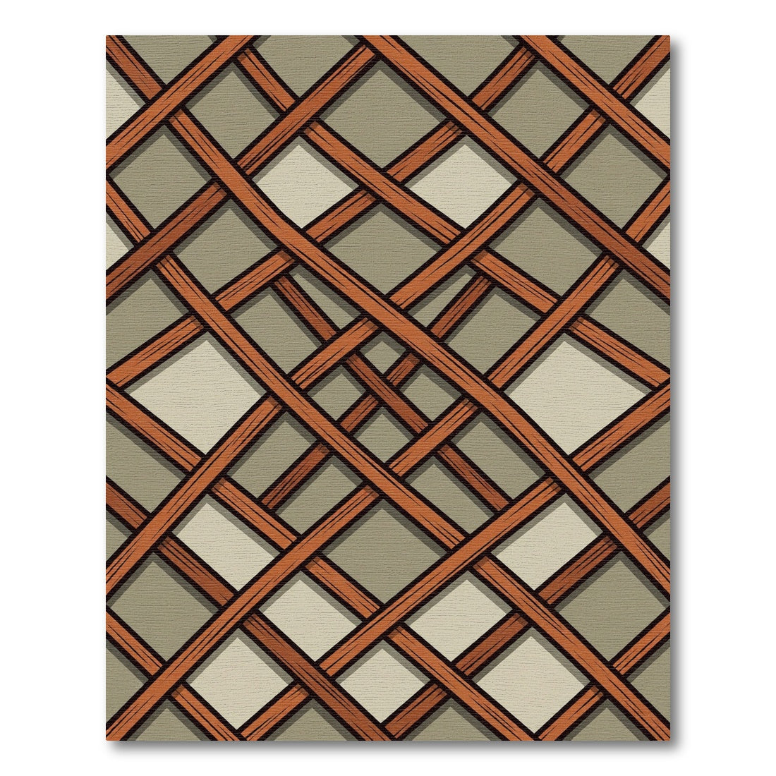 Geometric Burnt Orange Lattice Grid Rug