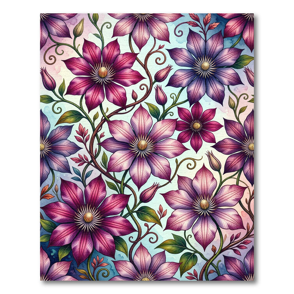 Elegant Purple Clematis Botanical Floral Rug