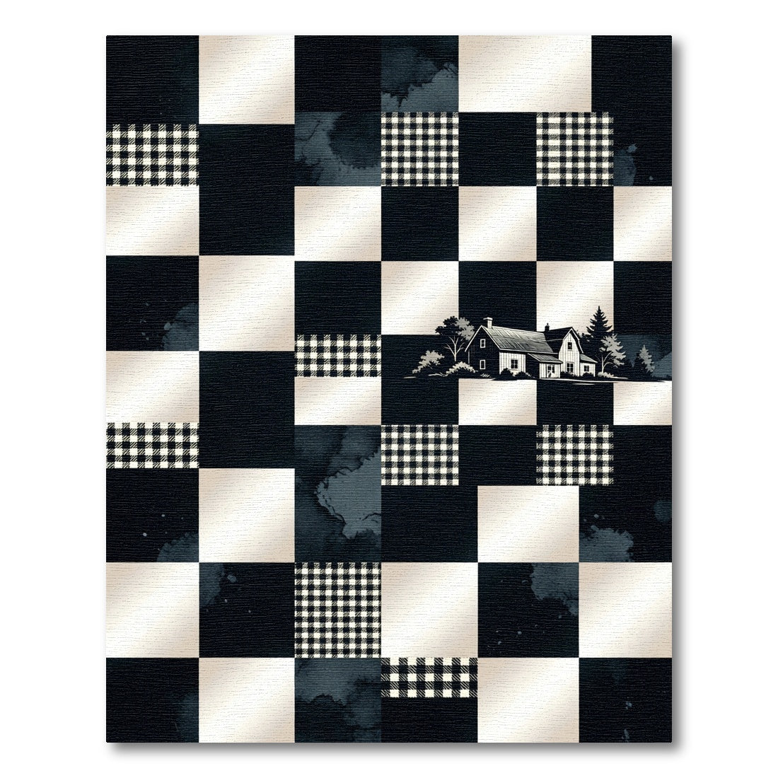Black White Gingham Farmhouse Checkered Rug