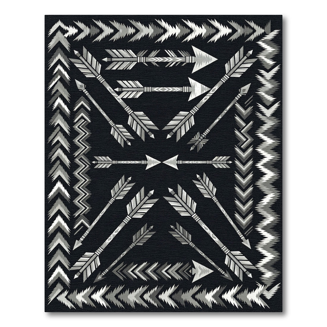 Gray and White Arrow Border Rug