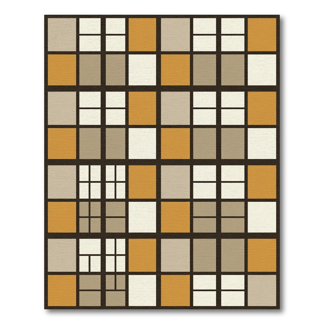 Midcentury Golden Ochre Grid Block Rug