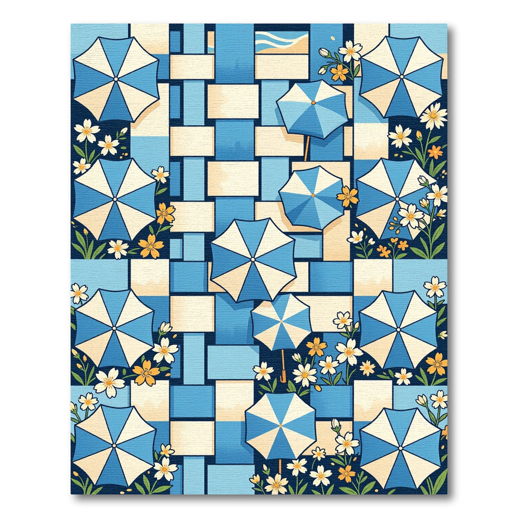 Sunny Blue Umbrella and Floral Weave Rug