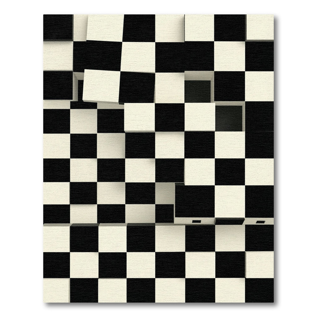 Monochrome Abstract Three Dimensional Checkerboard Rug