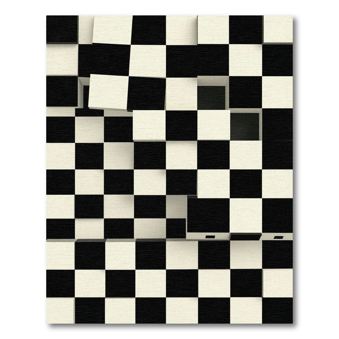 Monochrome Abstract Three Dimensional Checkerboard Rug