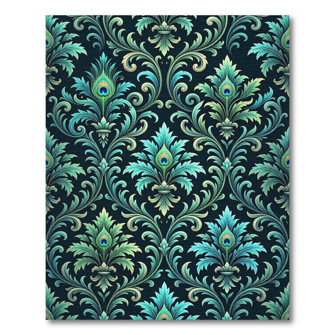 Teal Peacock Feather Damask Scroll Rug