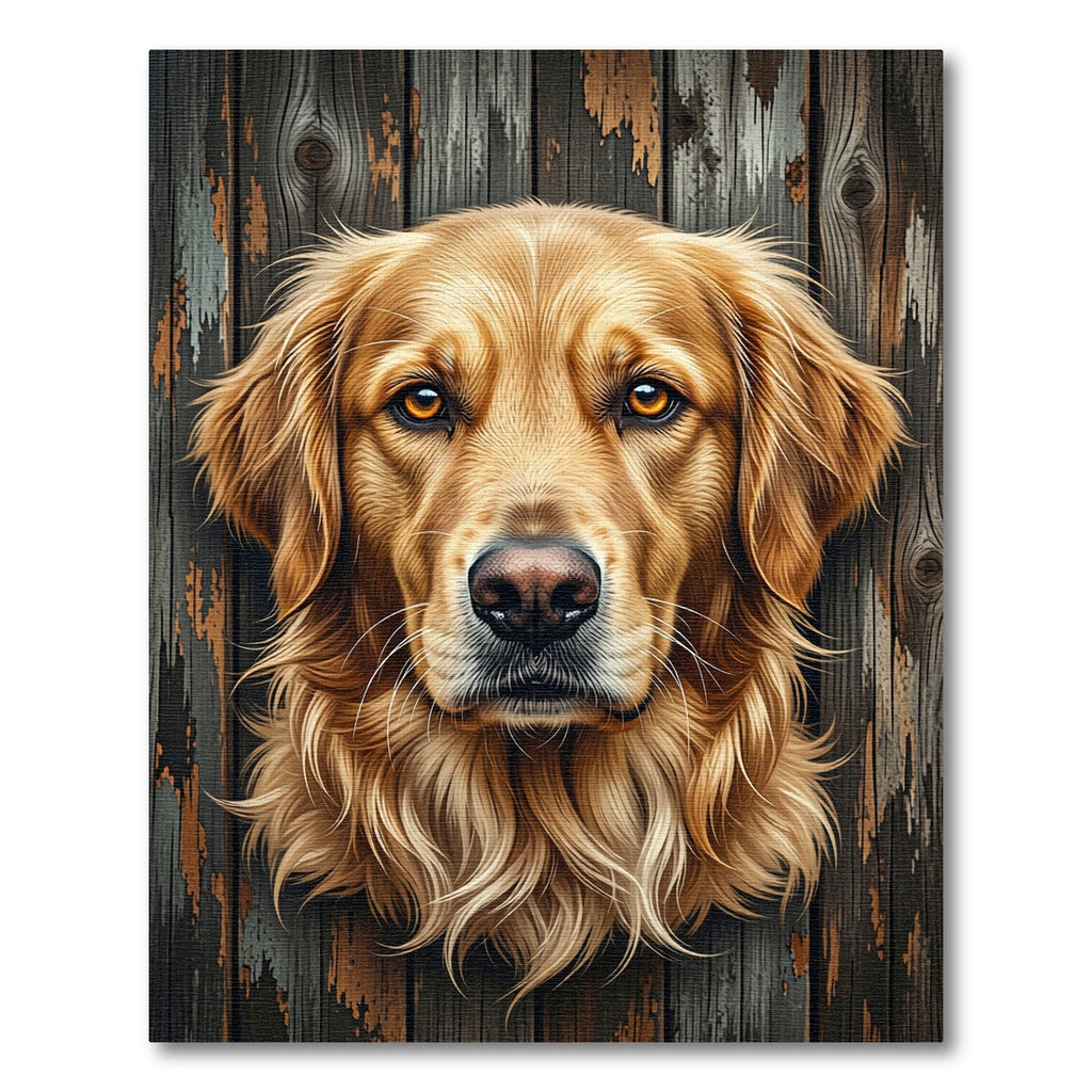 Majestic Golden Retriever Portrait on Wood Rug