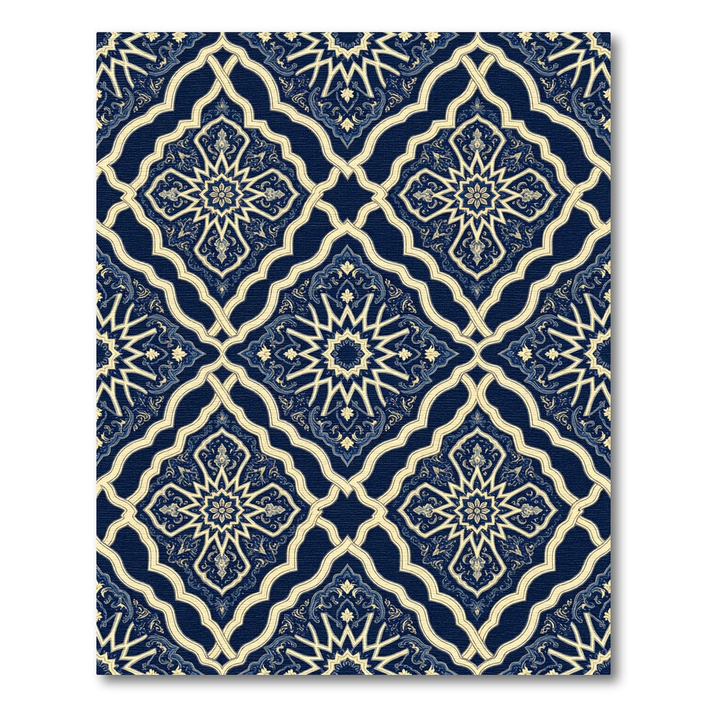 Navy and Cream Ornate Star Tile Rug