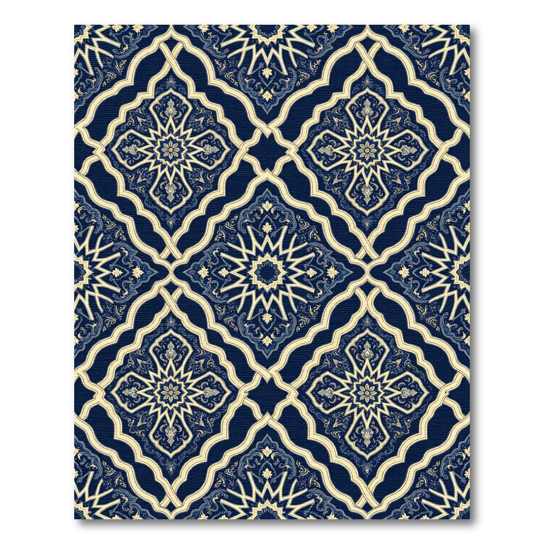 Navy and Cream Ornate Star Tile Rug