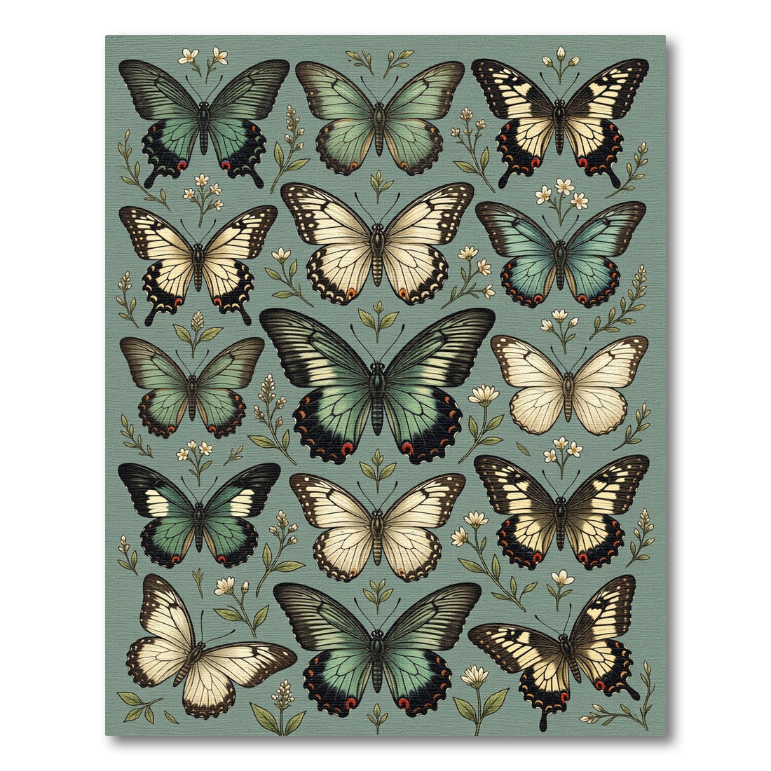 Ethereal Sage Butterfly Botanical Collage Rug