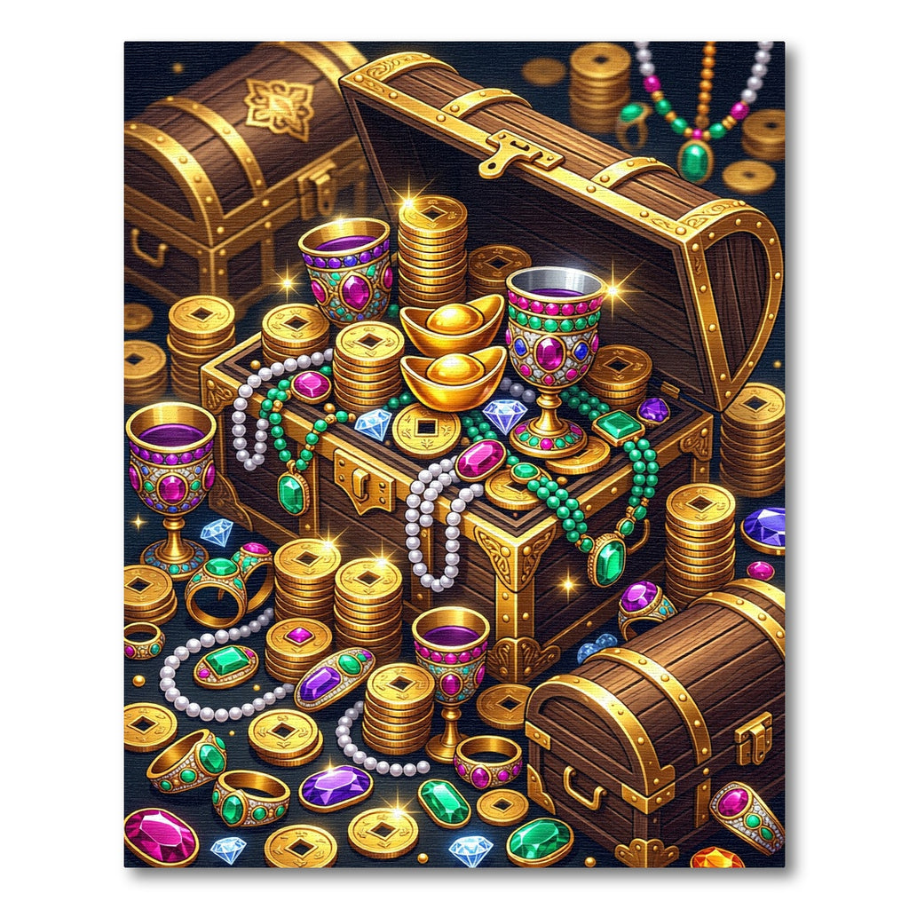 Golden Treasure Chest Opulent Jewel Accents Rug