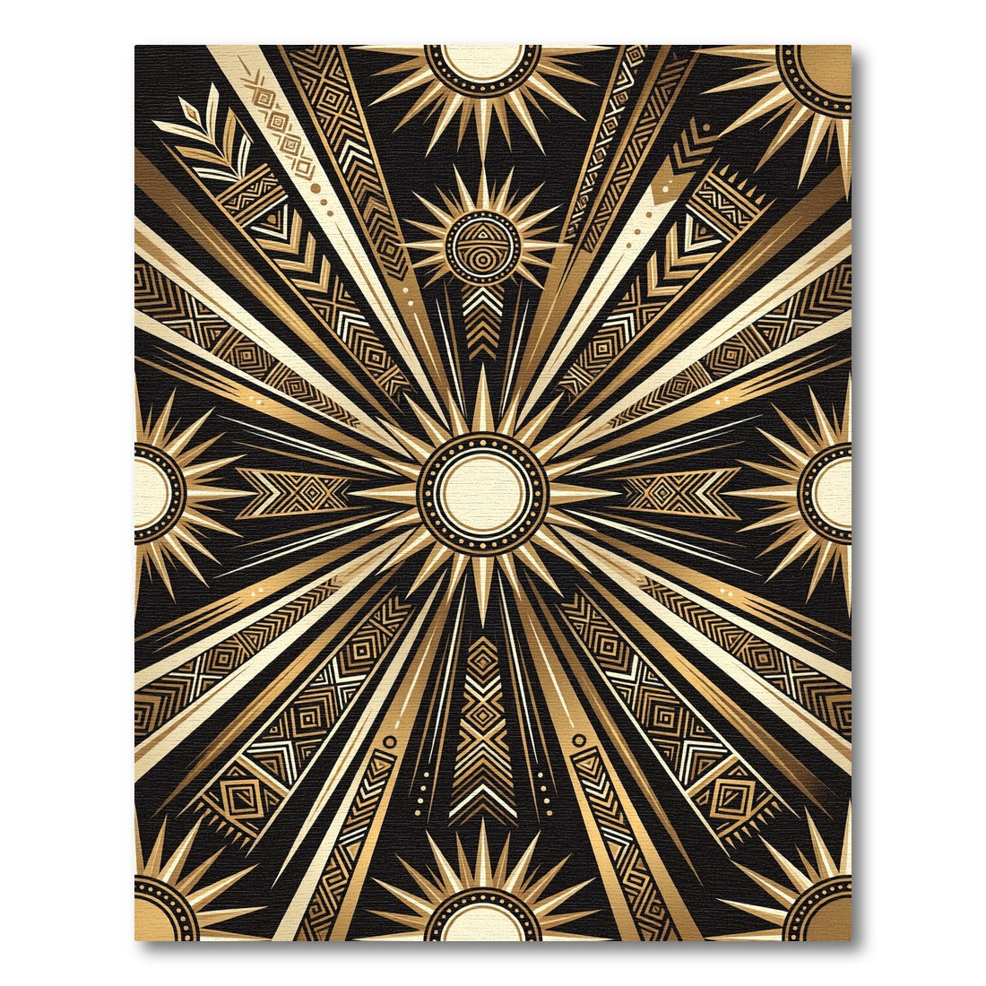 Radiant Gold Sunburst Geometric Rug