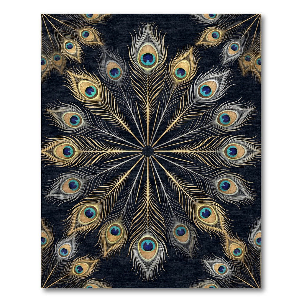 Gold and Teal Peacock Feather Mandala Rug