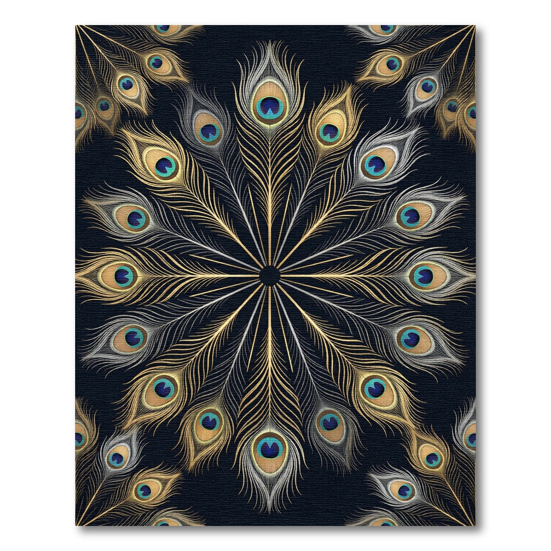 Gold and Teal Peacock Feather Mandala Rug